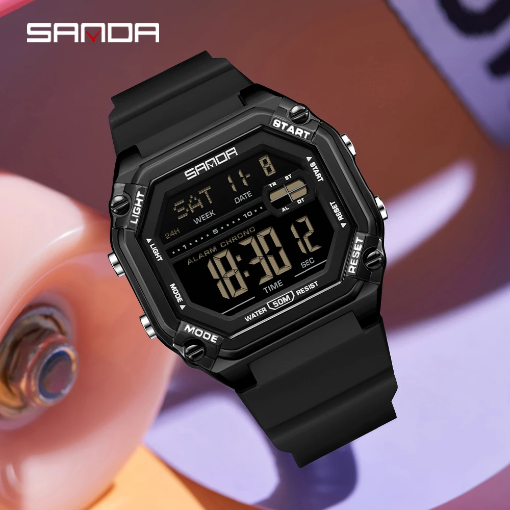 Digital Timer Countdown - SANDA 6327 Herren-Elektronikuhr, multifunktionale, wasserdichte Sportuhr,